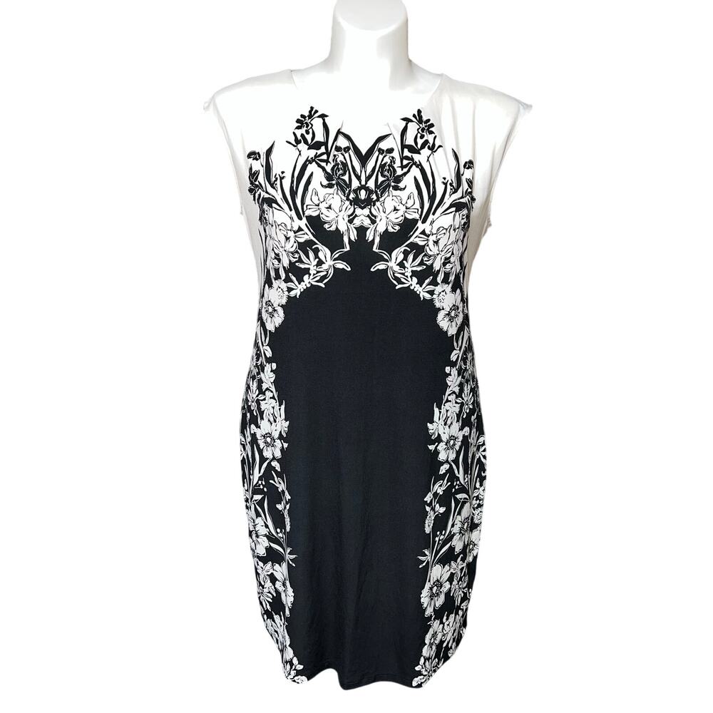 Apt 9 Womens Sheath Dress Floral Print Black White Pullover Capped Sleeve XL